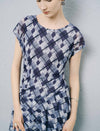 Blue Checked Ruched Midi Dress