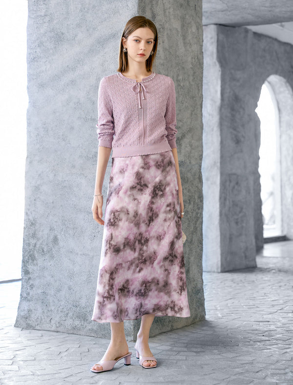 Tencel Eyelet Knit Tie-Neck Sweater