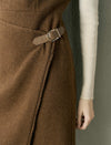 Wool-Blend Asymmetric Hem Leather Buckle Sleeveless Midi Dress