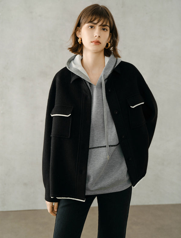100% Wool Contrast Detail Shirt Jacket
