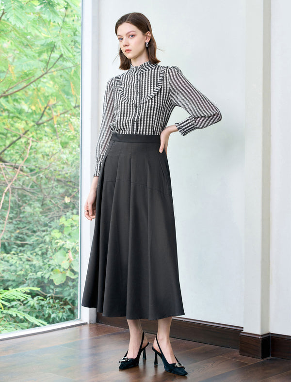 Chiffon Checkered Ruffle Detail Blouse