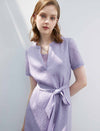 Purple Tie-Waist Short Sleeve Dress