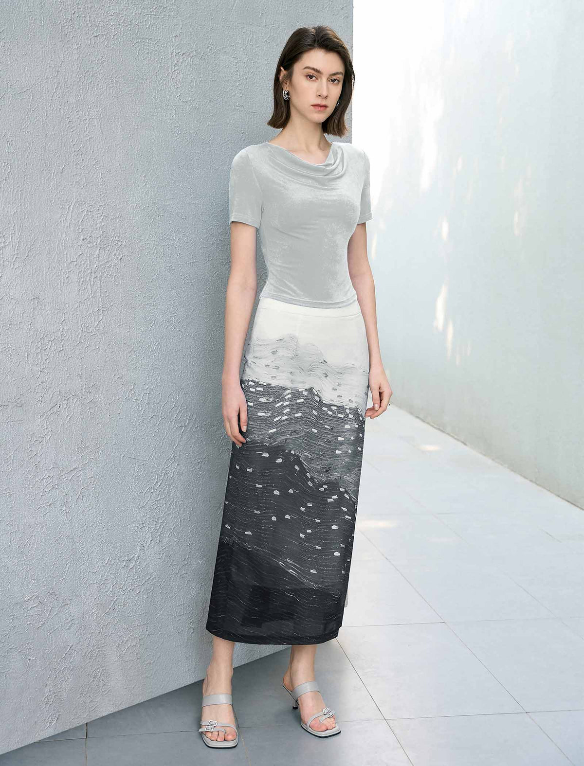 Ocean Breeze High-Waist Midi Skirt