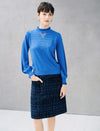 Wool Blend Metallic Plaid High-Waist Straight Knee-Length Skirt