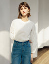 Mesh Detail Round Neck Puff Sleeve Blouse