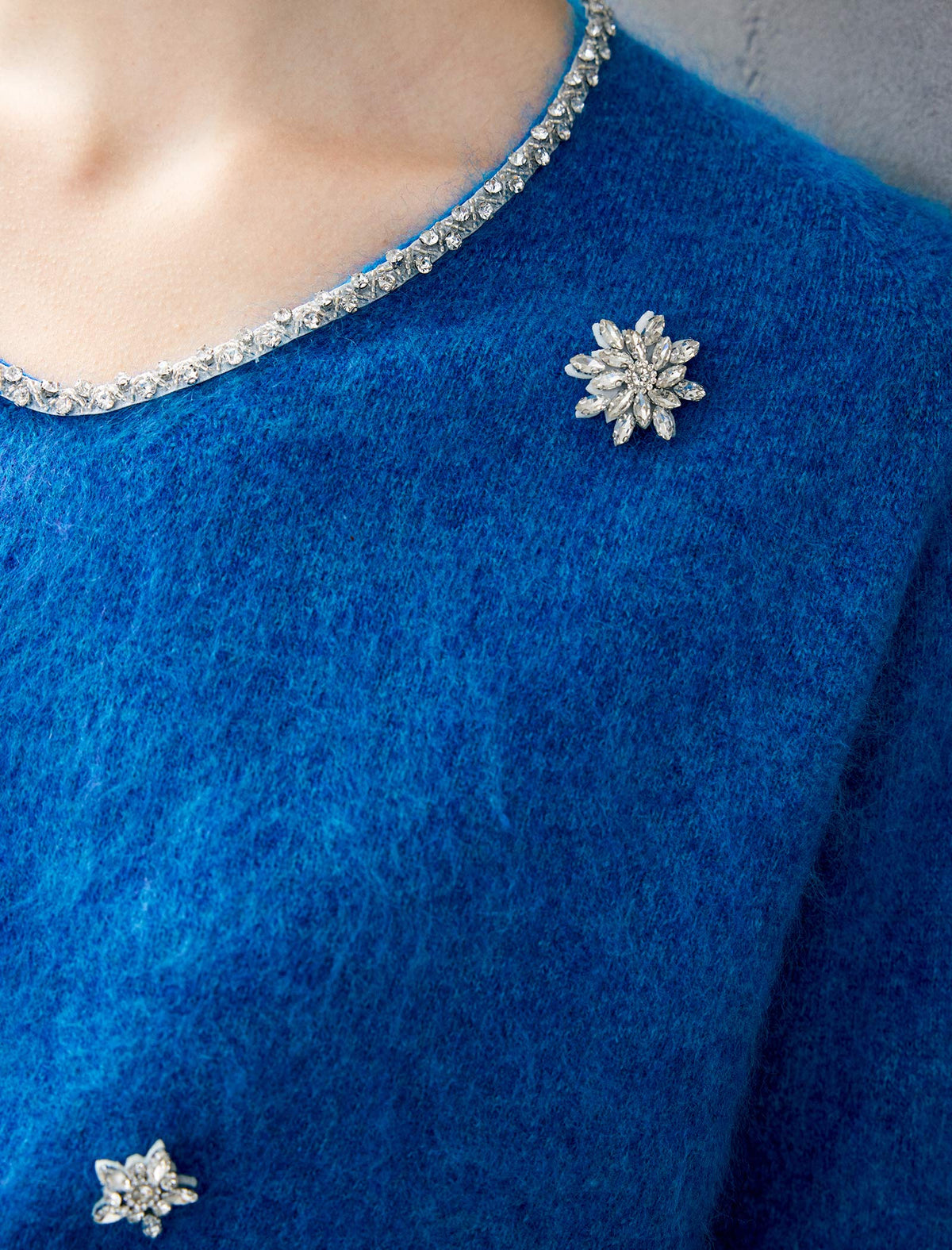 Wool and Mulberry Silk Blend Beaded V-Neck Sweater