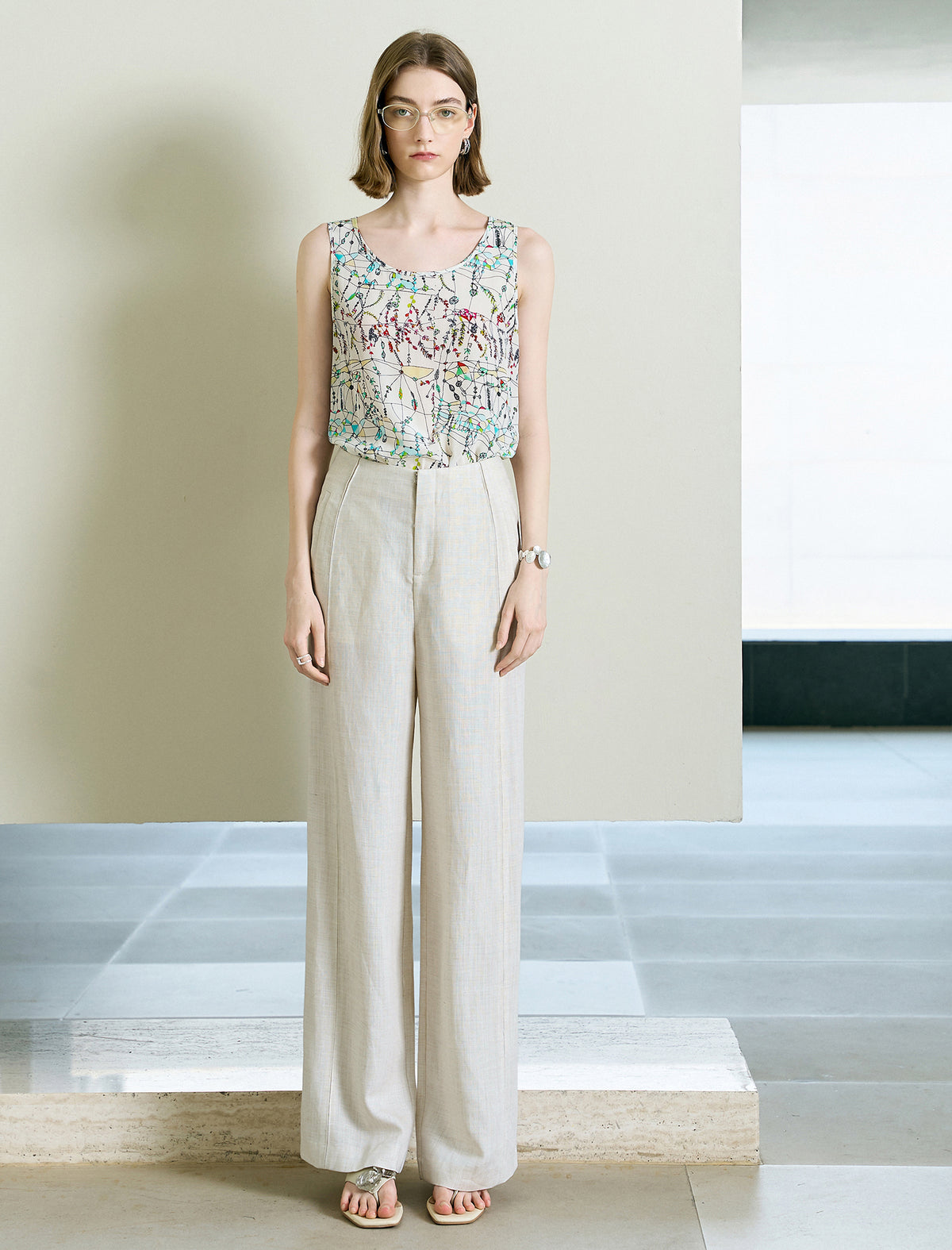 High Waisted Linen Blend Wide Leg Pants