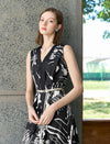 Abstract Print Sleeveless Midi Dress