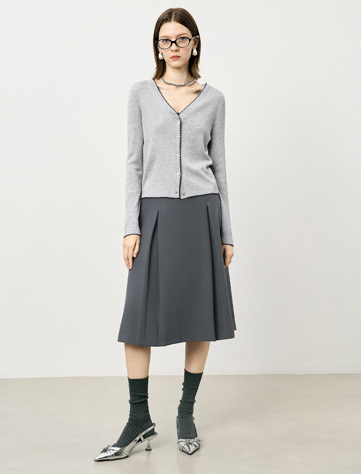 Wool Scallop Trim Cardigan and Cami Set