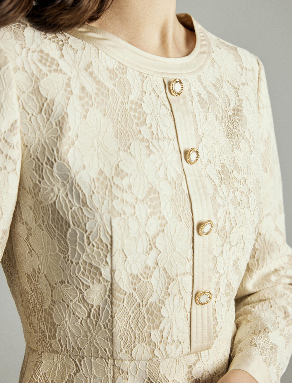 Lace Long Sleeve Fitted Straight-Fit Dress