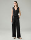Linen Blend Wide-Leg Tailored Pants
