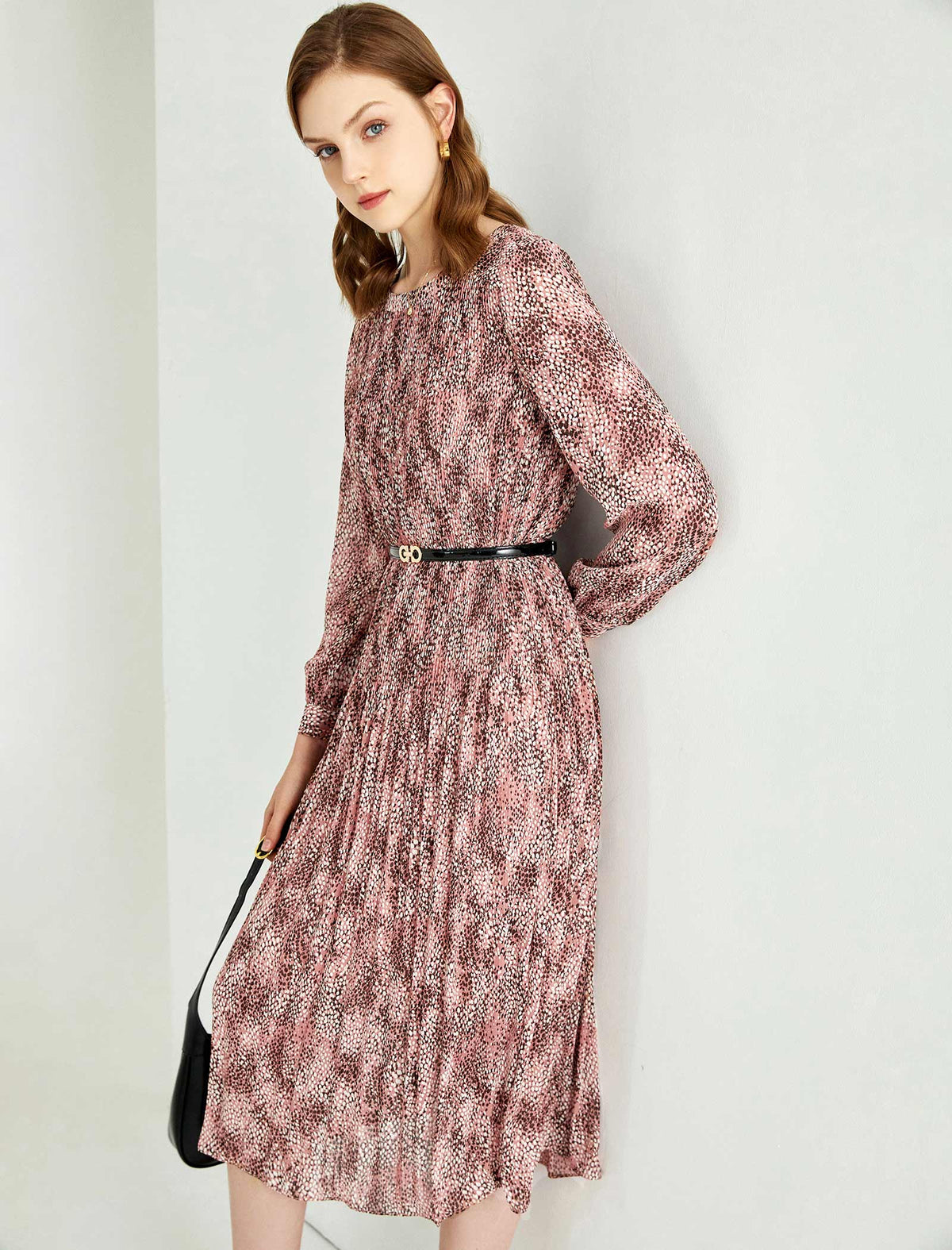 Print Pleated Midi Dress