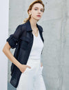 Navy Sheer Belted Shirt