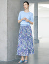 Blue Base Floral Print Pleated Midi Skirt
