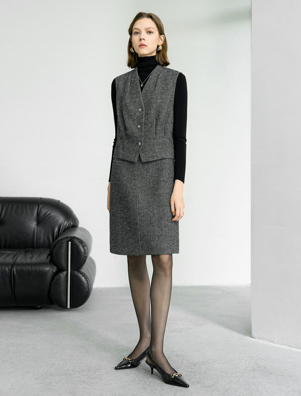 Wool Gray Old-Money V-Neck Vest Coat