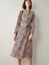Leopard Print Long Sleeve Belted Fitted Dress