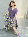 Cotton Purple Floral Print A-Line Midi Skirt