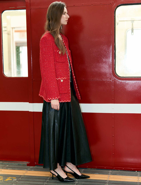 Black Faux Leather A-Line Maxi Skirt