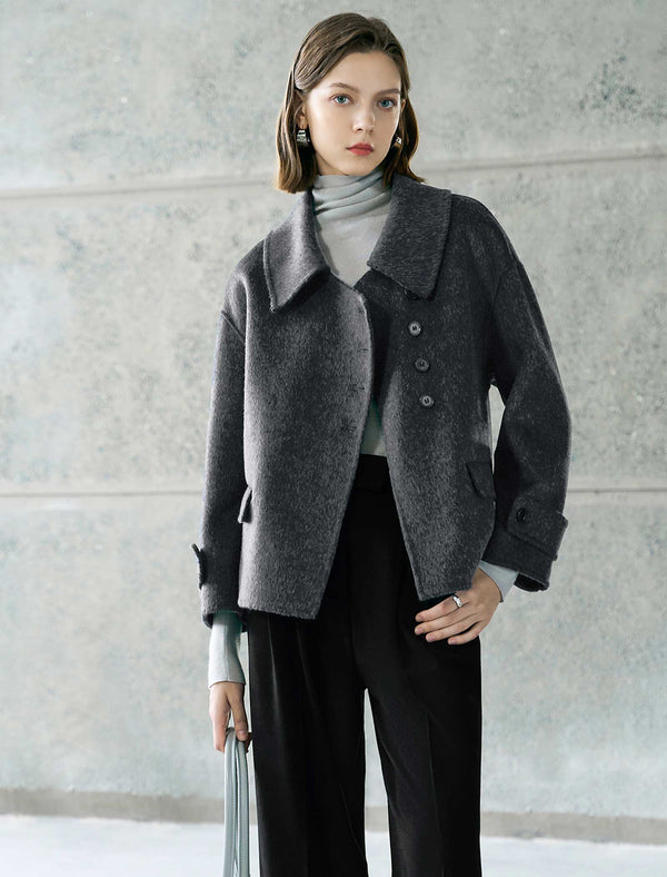 Asymmetric Button Wool-Blend Jacket