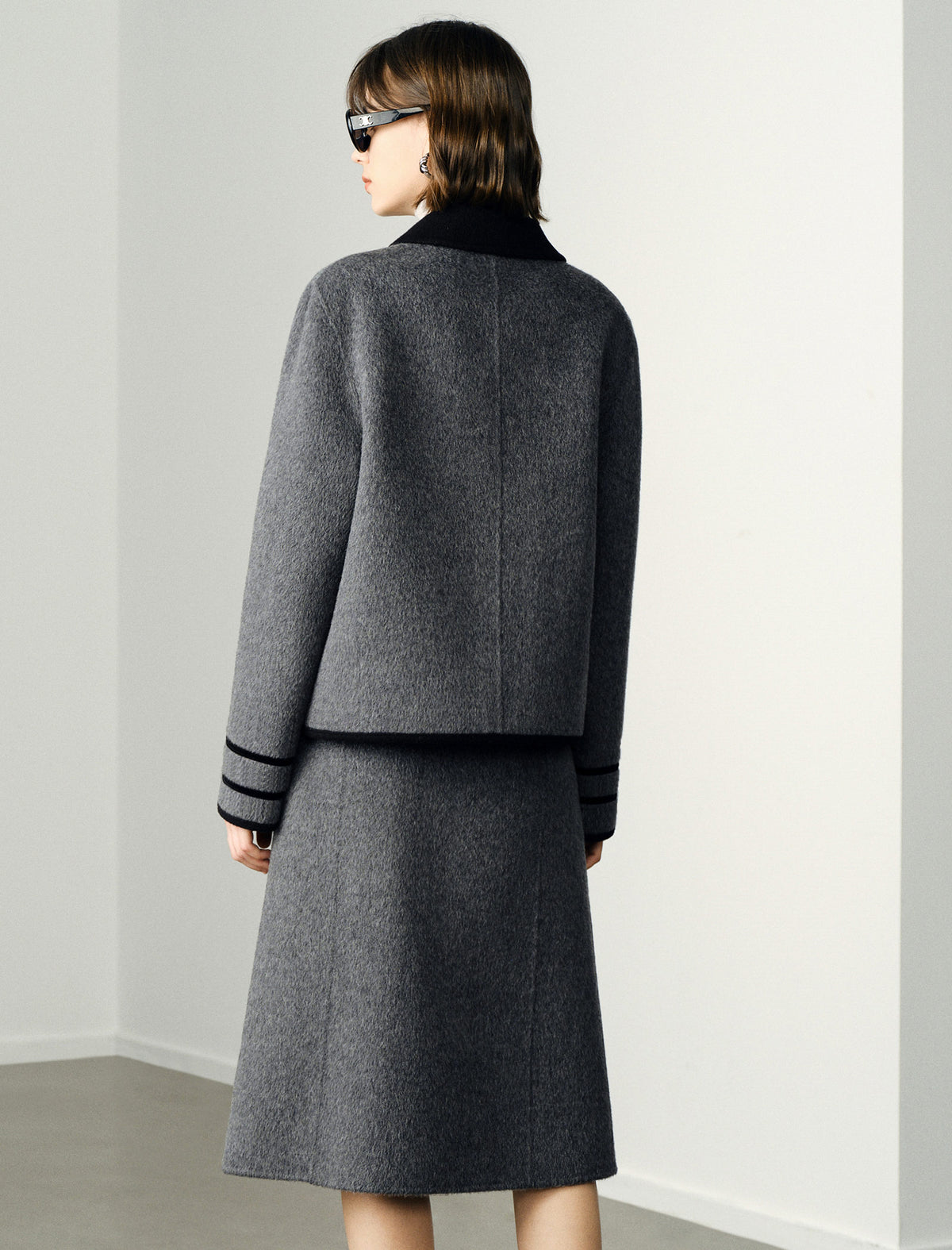 Wool Gray Lapel Short Coat