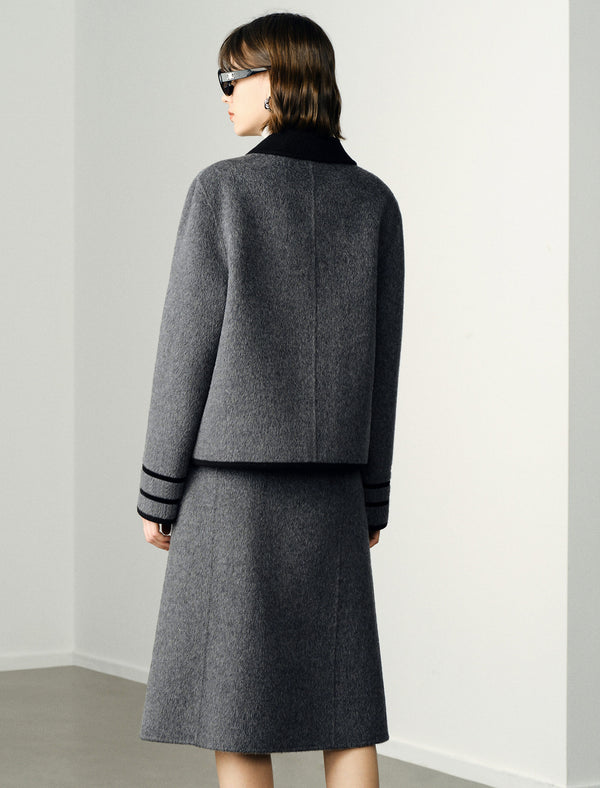 Wool Gray Lapel Short Coat