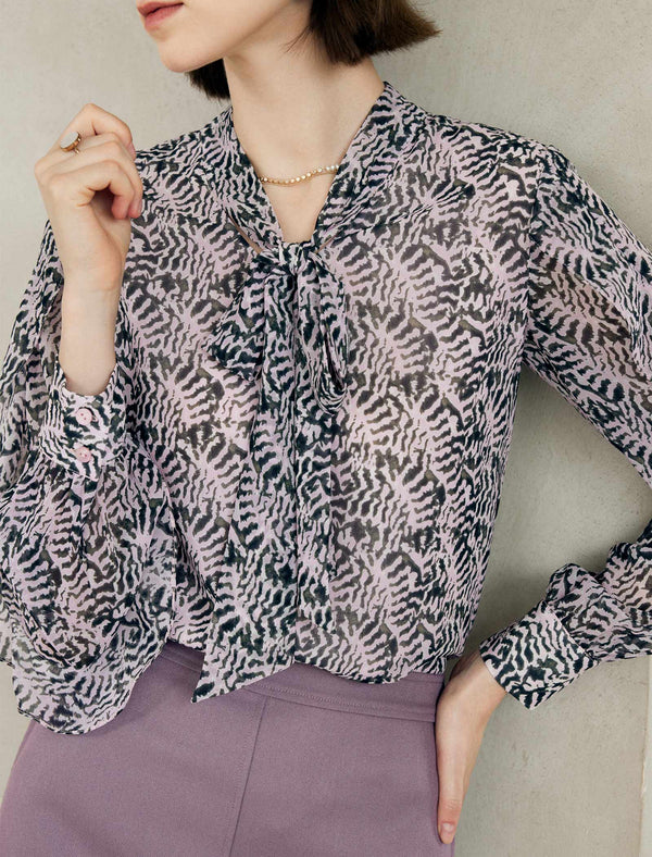 Bow Tie Detail Ruffle Sleeve Blouse