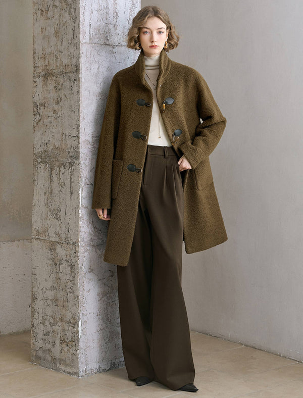 Brown Wool-Blend Toggle Coat