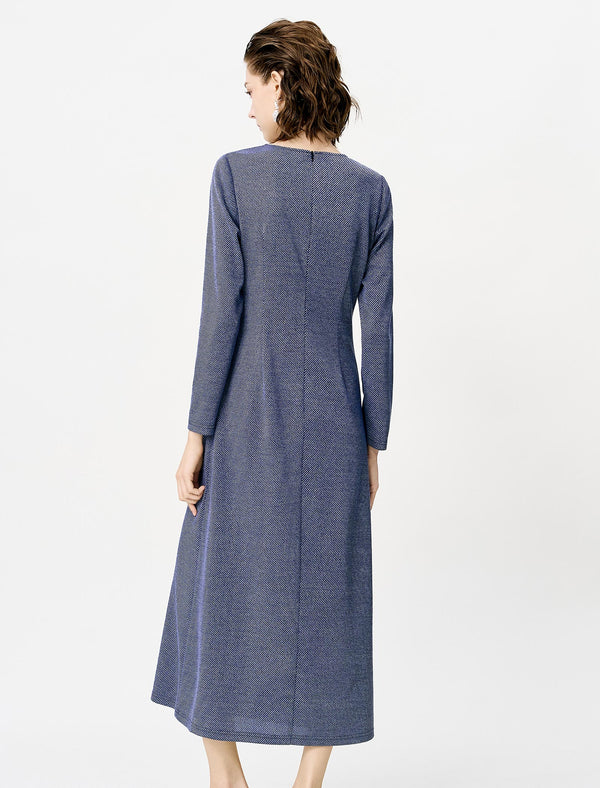 Waist-Defining Slim Fit Long-Sleeve Midi Dress