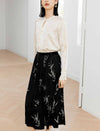 Leaf Print Tiered Pleated Midi Skirt