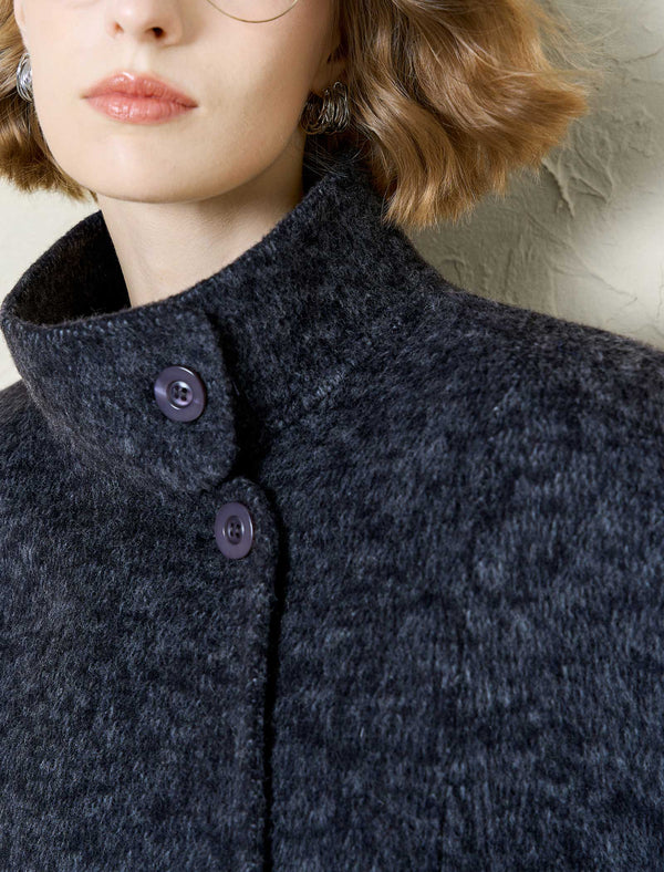 Wool-Alpaca Blend Stand Collar Textured Coat