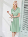 Belted Notch Collar Fit-and-Flare Midi Shirt Dress