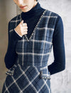 Plaid V Neck Sleeveless A Line Midi Dress