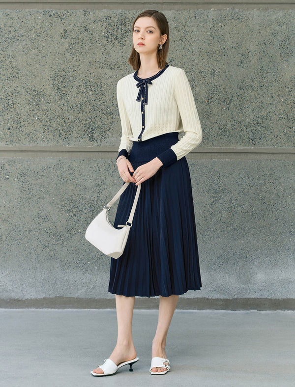 Contrast Bow Detail Knit Cardigan