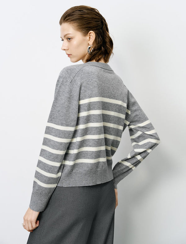 Striped Zipper Short Knit Cardigan