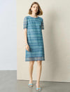Teal Lace Short Sleeve Shift Dress