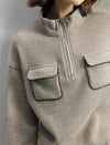 Stand-Collar Drop-Shoulder Half-Zip Relaxed Top