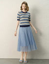 Tencel Striped Short-Sleeve Knit Top