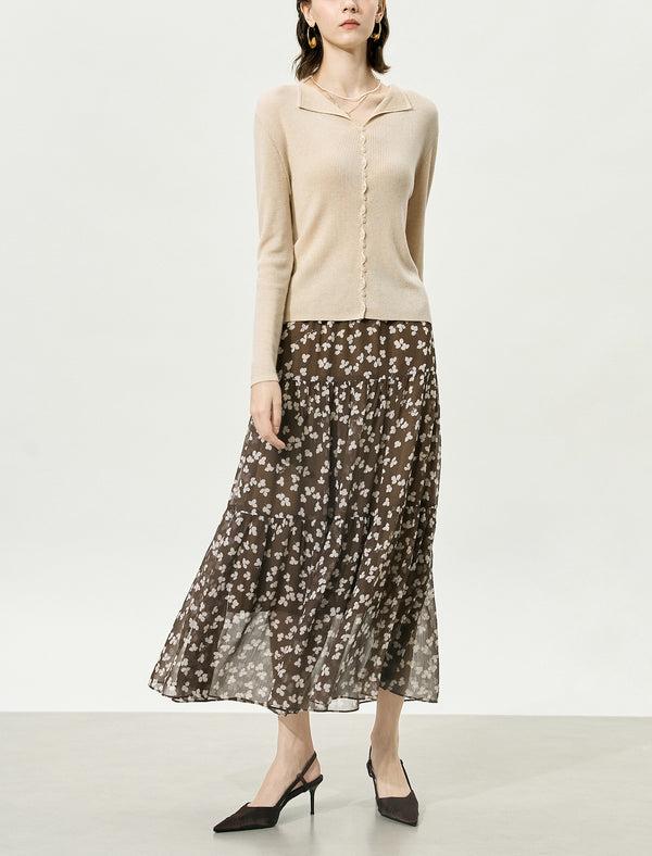 Wavy Placket Button Front Knit Cardigan