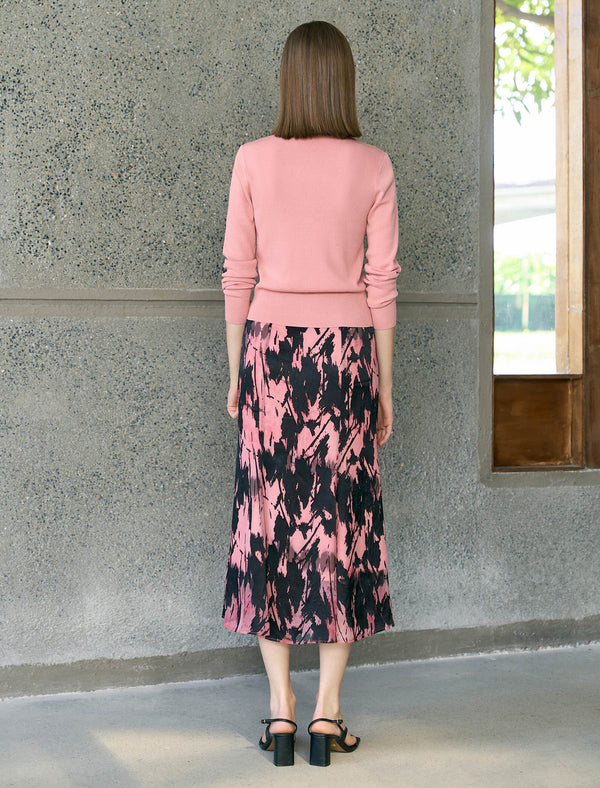 Abstract Brushstroke Print Fishtail Midi Skirt