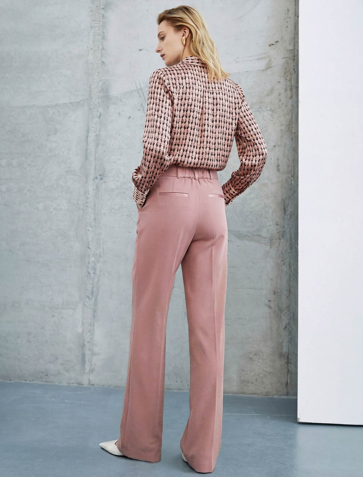 Dusty Rose Wide-Leg Tailored Pants