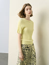 Beaded Collar Ribbed Short Sleeve Knit Top