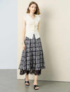 Black And White Geometric Lace Trim Midi Skirt