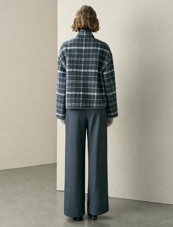 Plaid Asymmetric Design Wool-Blend Jacket