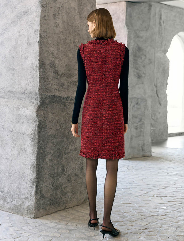 Tweed Double-Breasted Sleeveless Mini Dress