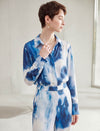 Blue And White Tie-Dye Silk Button Down Shirt