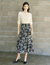 Black And Beige Floral Print Midi Skirt