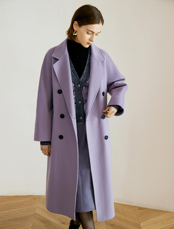 100% Wool Purple Double-Faced High-End Coat