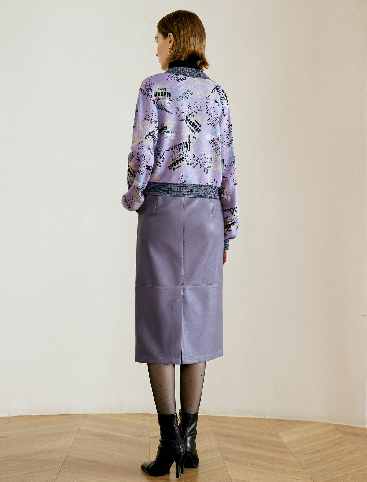 Jacquard Contrast Trim Wool-Blend Cardigan