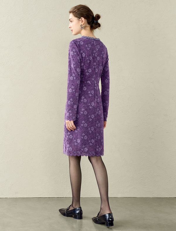 Beaded Neckline Lace Midi Dress