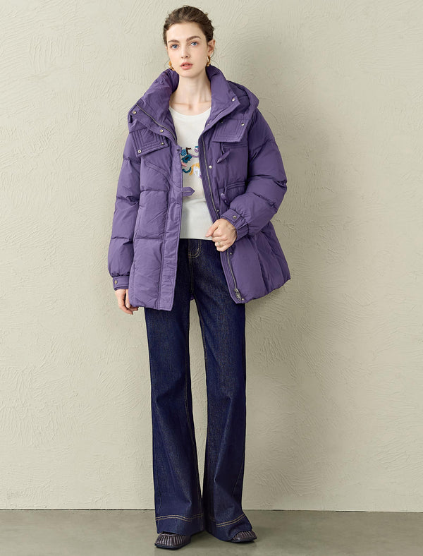 Purple Duffle Hooded Down Jacket